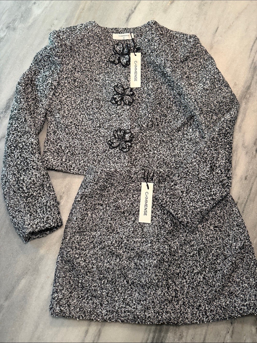 Commense Black & White Tweed Two-Piece Jacket
